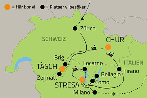 Geografisk karta ver Schweiz och Italien.
